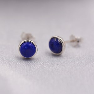 Natural Lapis Lazuli Stud Earrings in Sterling Silver - 4 sizes - Genuine Blue Lapis Lazuli Crystal Stud Earrings  - Semi Precious Gemstone