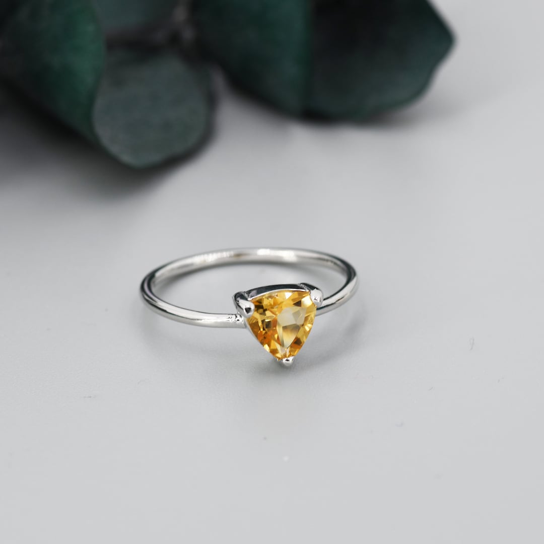 Genuine Yellow Citrine Ring in Sterling Silver, Natural Trillion Cut ...