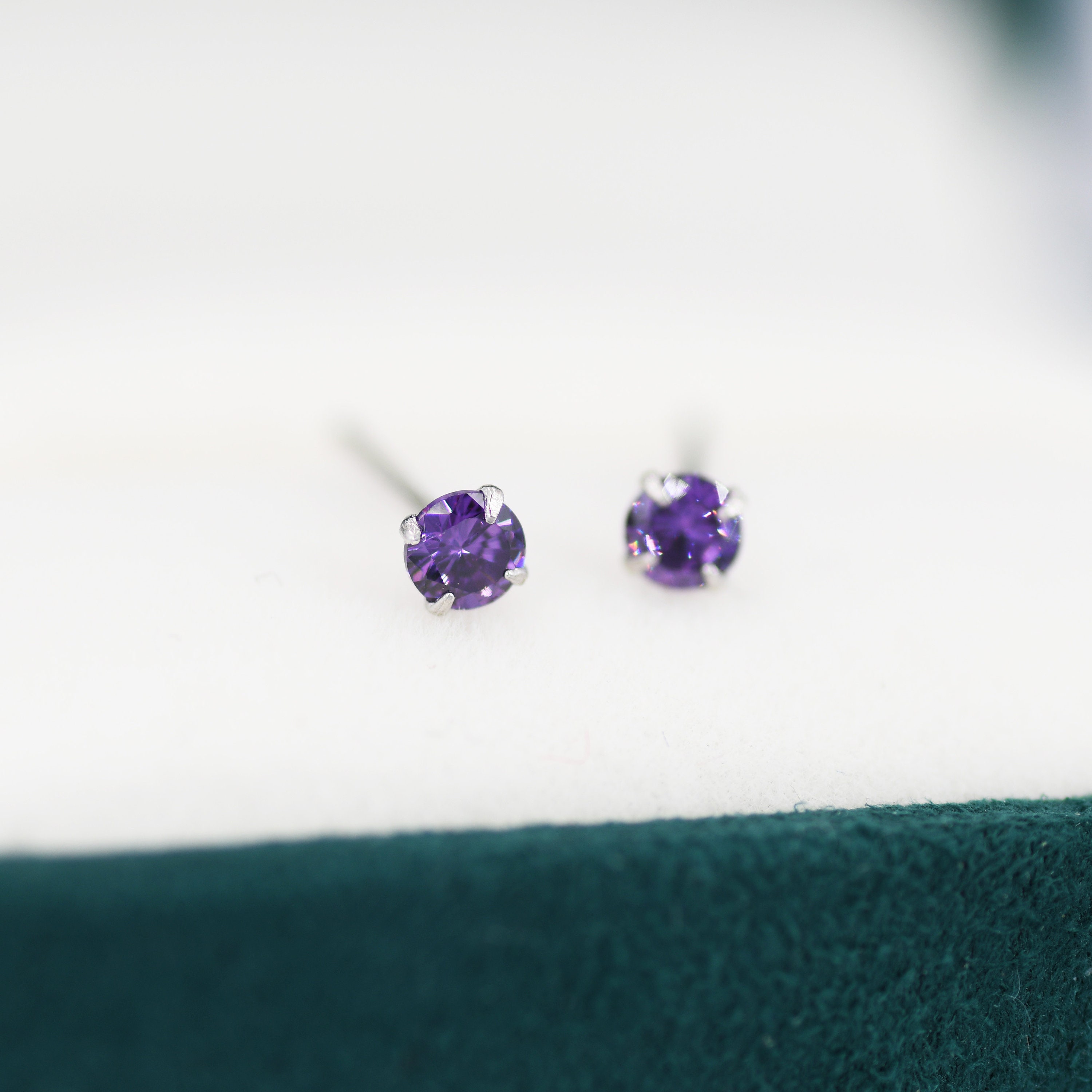 Naturale Ametista Viola 925 Argento Sterling Bottone Donna