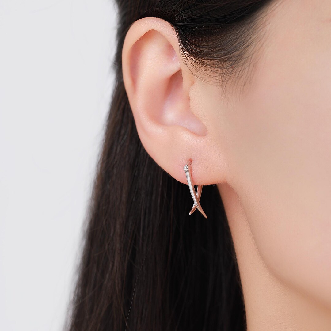 Subtle Hoops Minimalist Sterling Silver Tusks Hoop Earrings, Silver or Gold or Rose ...