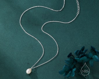 Natural Tiny Droplet Pearl Necklace in Sterling Silver, Silver or