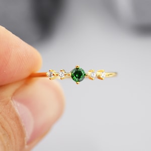 Vintage Inspired Emerald Green CZ Ring in Sterling Silver, Marquise Ring, Delicate Emerald Ring, Size US 5 - 8