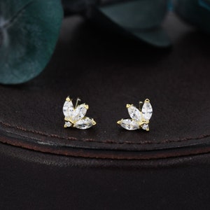 Sterling Silver CZ Marquise Cluster Stud Earrings, Gold or Silver, Marquise Fan Stud, CZ Crown Stud, Three Marquise Stud image 4