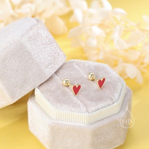 Red Enamel Heart Screwback Earrings in Sterling Silver, Silver or Gold, Delicate Heart Earrings, Heart Barbell Earrings, Screw Back image 7