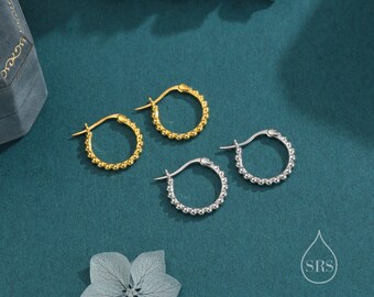 Orecchini Huggie Cerchio In Argento Sterling 925 Con Perline - Placcati Rodio/oro, Chiusura A Clip, Nuovo - 4