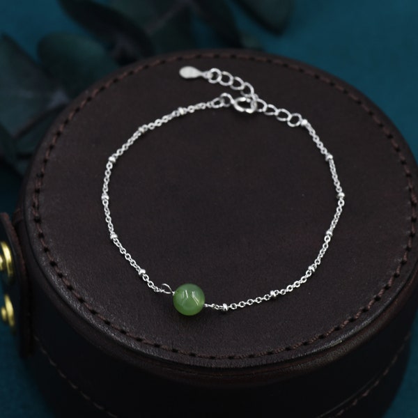 Jade Bead Bracelet  in Sterling Silver, Jade Bracelet ,  Single Jade Bracelet, Genuine Jade Crystal, Natural Jade Stone Bracelet