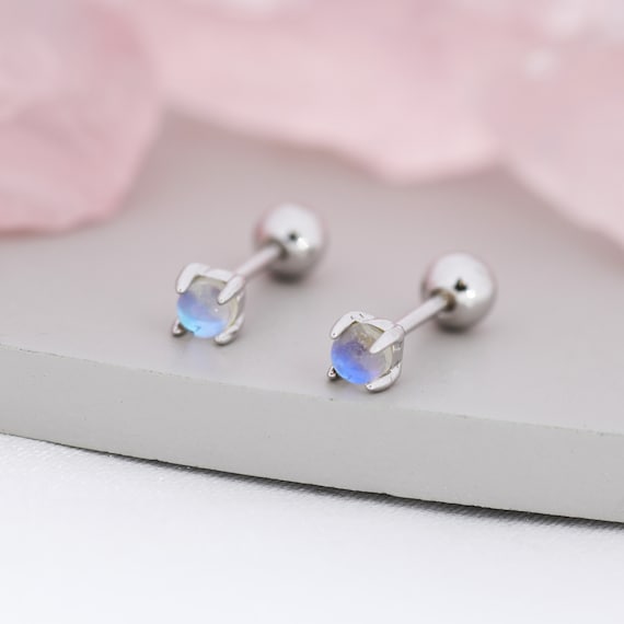 Moonstone Screw Back Earrings in Sterling Silver, Aurora Barbell Earrings, Screw  Back Crystal Dot Earrings, Minimalist Piercing Jewellery 