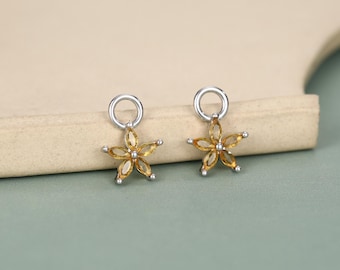 Sterling Silver Yellow CZ Flower Earring Charms