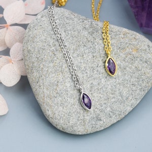 Extra Tiny Amethyst Purple Marquise CZ Necklace in Sterling Silver, Silver or Gold, Single Marquise Necklace image 3