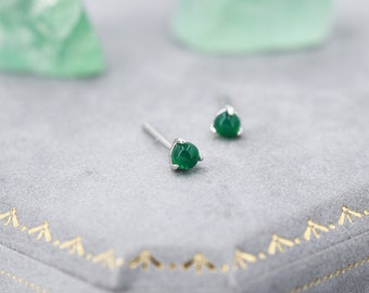 Pendientes de ónix verde natural en plata de ley, pendientes de piedras preciosas semipreciosas, pendientes de ónix verde genuino de 3 mm y 3 puntas