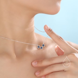 Sapphire Blue CZ Triple Star Pendant Necklace in Sterling Silver, Silver or Gold, Three Star Crystal Necklace, Minimal Star Pendant