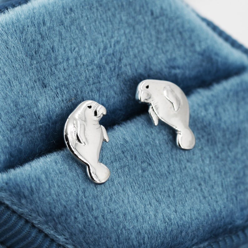 Manatee Stud Earrings in Sterling Silver Nature Inspired Etsy