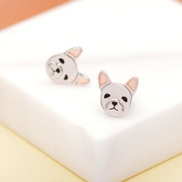 French Bulldog Stud Earrings in Sterling Silver - Dog Stud Earrings  -Pet Lover - Cute,  Fun, Whimsical