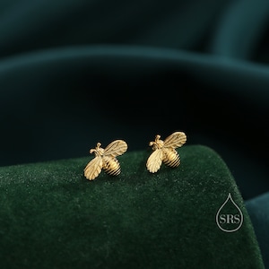 Sterling Silver Honey Bee Stud Earrings, Silver or Gold, Bee Earrings, Honey Bee Earrings