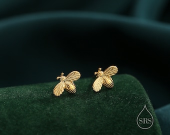 Sterling zilveren Honey Bee Stud Oorbellen, zilver of goud, Bee oorbellen, Honey Bee oorbellen