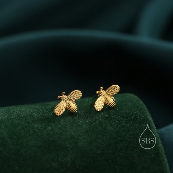 Sterling Silver Honey Bee Stud Earrings, Silver or Gold, Bee Earrings, Honey Bee Earrings