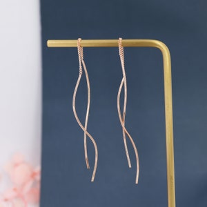 Sterling Silver Minimalist Wave Ear Wire Threader Earrings, Silver ...