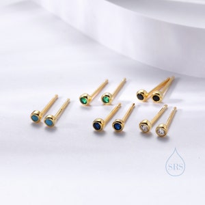 Extra Tiny 2mm CZ Stud Earrings in Sterling Silver, Silver or Gold, 2mm CZ Earrings, Blue, Green, Black, Turquoise, Clear