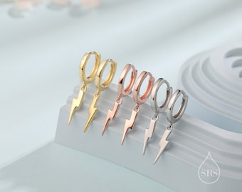 Lightning Bolt Huggie Hoop Earrings in Sterling Silver, Silver, Gold, or Rose Gold, Lightning Bolt Hoop Earrings, Lightning Bolt