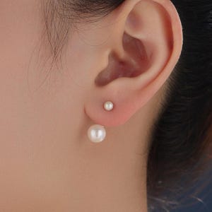 Genuine Freshwater Pearl Ear Jacket in Sterling Silver, Silver or Gold, Front and Back Earrings , Natural Pearl Earrings, Dainty Jewellery