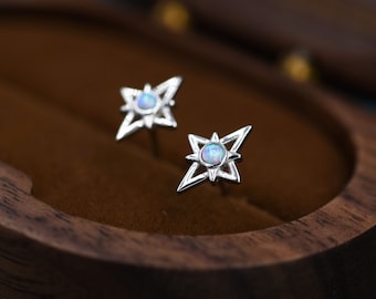 North Star Opal Stud Earrings in Sterling Silver - Gold or Silver - Opal Starburst Earrings - Petite Stud Earrings