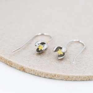 Snowdrop Flower Drop Earrings in Sterling Silver, Silver and Gold, Nature Inspired Flower Earrings, January Birth Flower, Botanical image 3