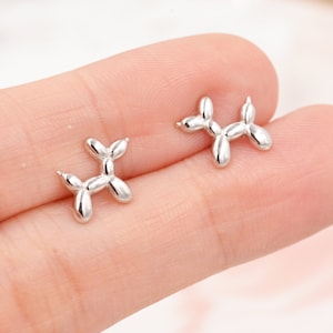 Balloon Dog Stud Earrings in Sterling Silver - Quirky Poodle Dog Earrings  - Silver or Gold or Rose Gold, Fun, Whimsical and Pretty