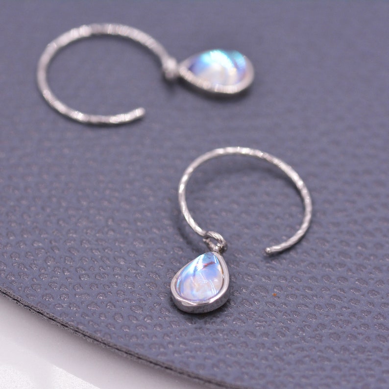 Droplet Pear Cut Aurora Glass Crystal Mermaid Crystal Drop Hook Earrings in Sterling Silver Simulated Moonstone Dangle Earrings