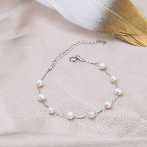 Sterling Silver Freshwater Pearl Bracelet, Silver or Gold, Genuine Fresh  Water Pearls, Natural Pearl Bracelet, Ivory Pearls, Satellite Chain - Etsy