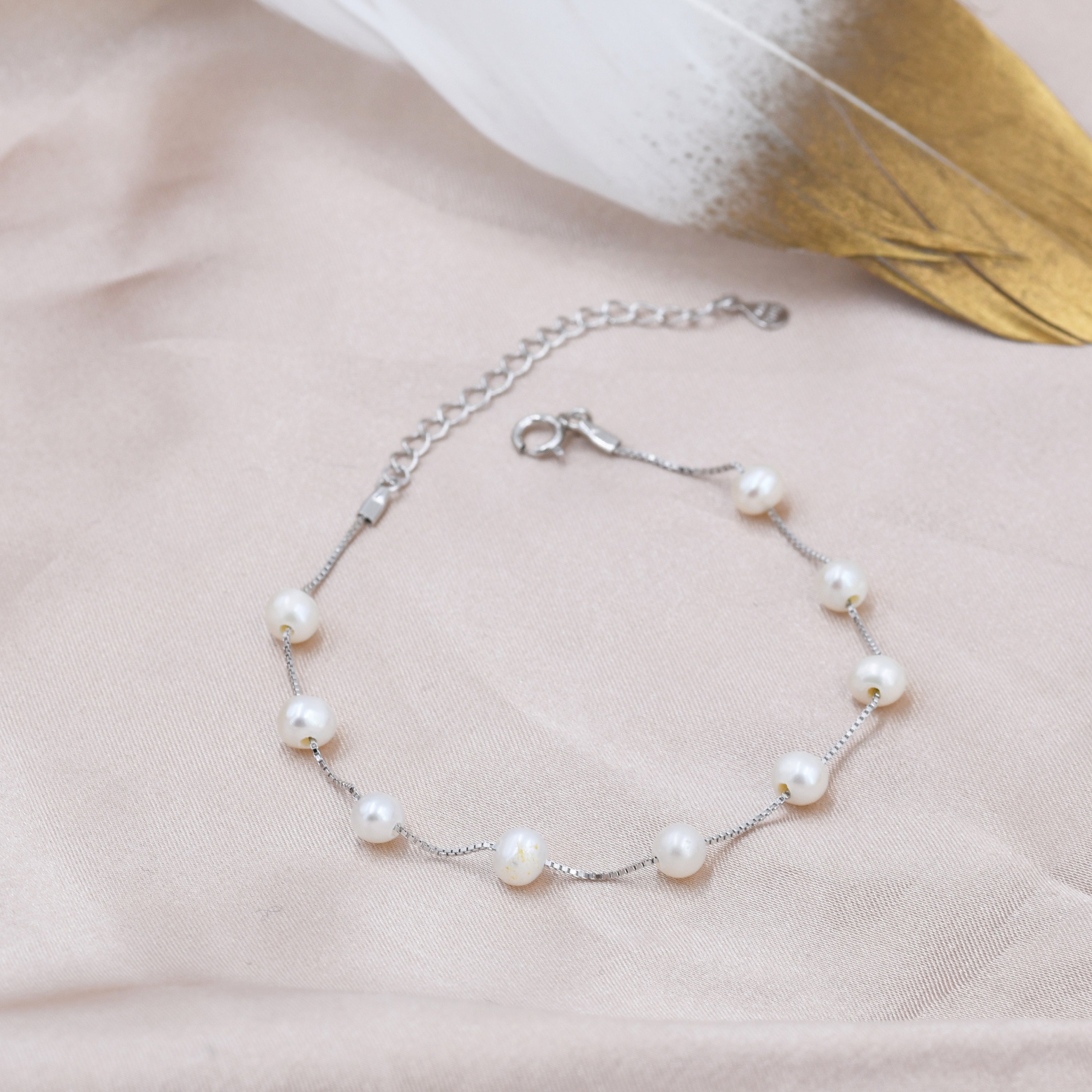 925 Sterling Silver and Freshwater Pearl Bracelet Personalized Monogram Adjustable 7.5 and 8.5 Inches