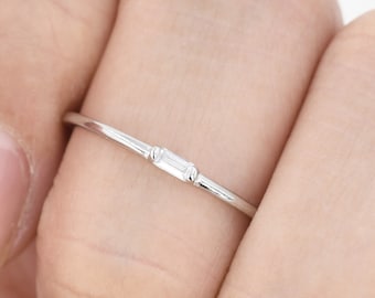 Single Baguette CZ Ring in Sterling Silver, Silver or Gold, Minimalist CZ Ring US 5 - 8