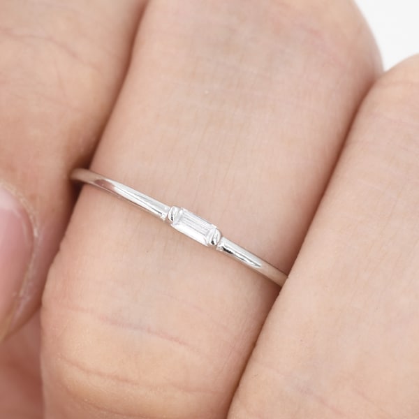 Single Baguette CZ Ring in Sterling Silver, Silver or Gold, Minimalist CZ Ring US 5 - 8