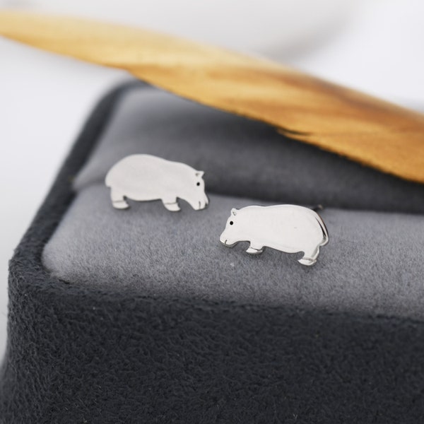 Boucles d’oreilles Hippo Stud en argent sterling, boucles d’oreilles mignonnes bébé hippopotame, boucles d’oreilles animaux inspirées de la nature