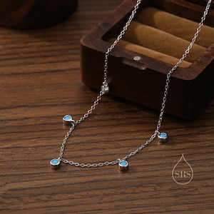Turquoise Blue CZ Charm Necklace in Sterling Silver, Silver or Gold, Satellite Crystal Necklace, Solid Silver Necklace