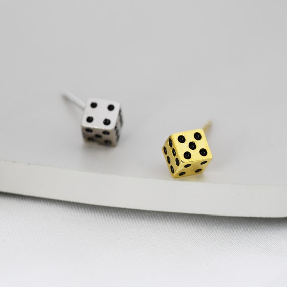 Dice Stud Earrings in Sterling Silver Silver or Gold Fun Etsy