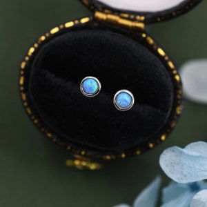 Sterling Silver Tiny Little Opal (lab created opal)Stud Earrings, Blue or White, Gold or Silver, Semi-precious Jewellery