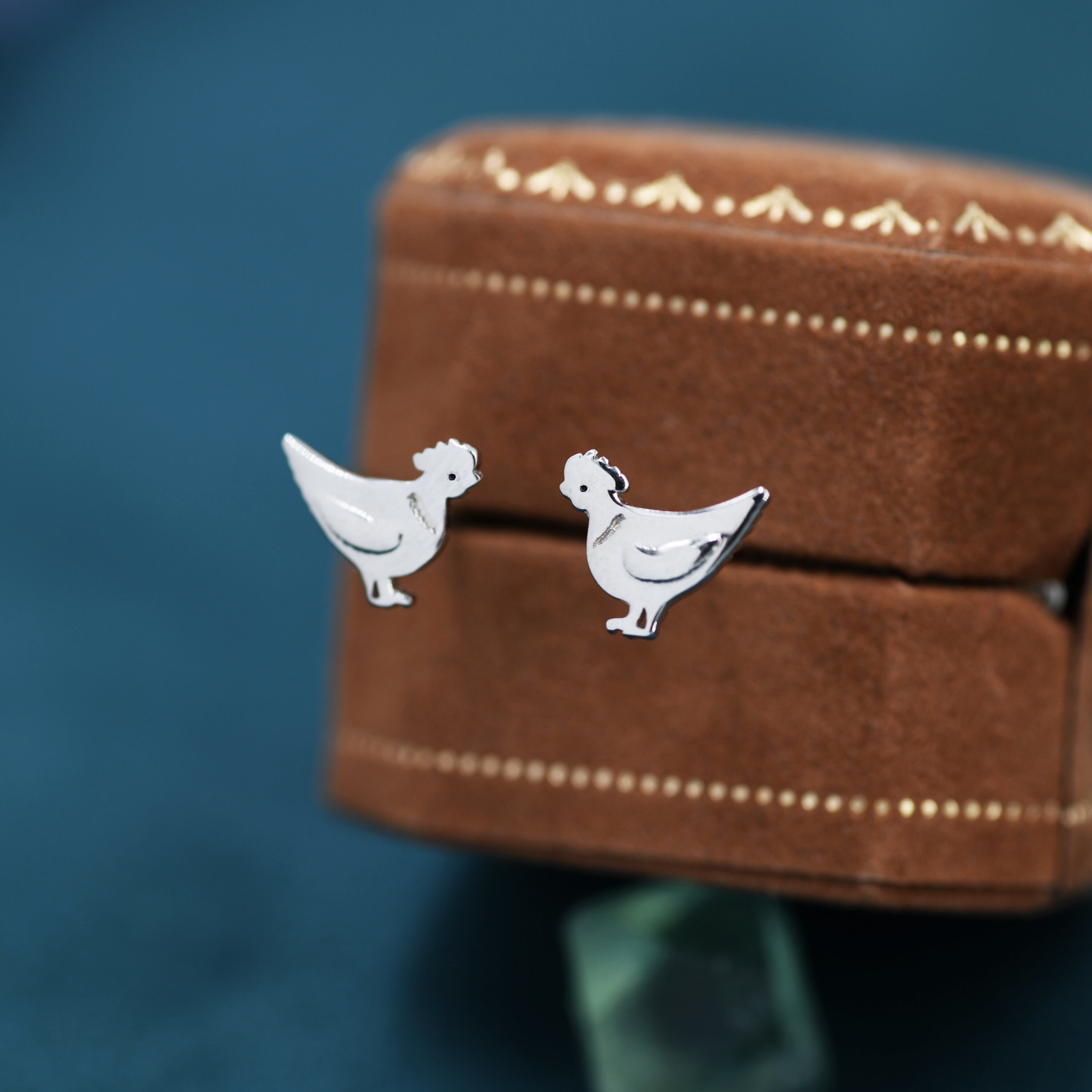 Orecchini di pollo in argento Sterling 925 gallina