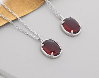 MMC Womens Necklaces Pendants 3ct Oval Natural Red Garnet Charm Silver Jewelry 