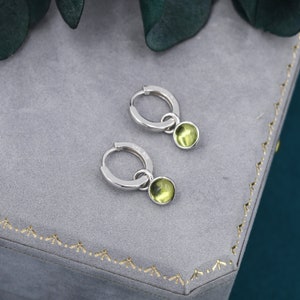 Genuine Peridot Hoop Earrings in Sterling Silver, Detachable Green Peridot Coin Dangle Hoop Earrings, Interchangeable, August Birthstone image 1