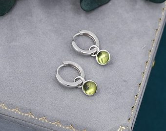 Genuine Peridot Hoop Earrings in Sterling Silver, Detachable Green Peridot Coin Dangle Hoop Earrings, Interchangeable, August Birthstone