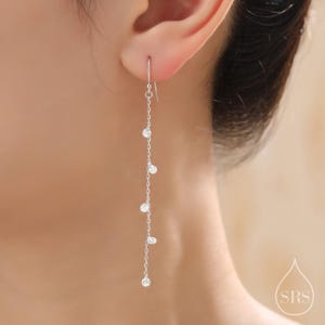 CZ Cascade Drop Hook Earrings in Sterling Silver, Silver or Gold or Rose Gold, Geometric CZ Dangle Drop Earrings, CZ Long Drop Earrings