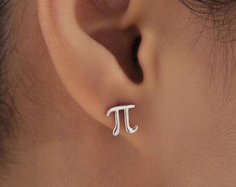 Sterling Silver Pi Stud Earrings - Mathematical Earrings, Silver, Gold or Rose Gold, Math, Geeky, Fun, Cute  Fun, Whimsical