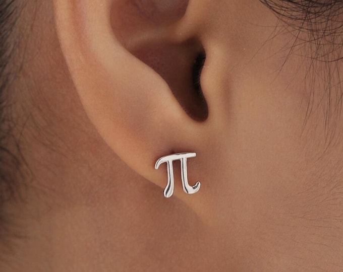 Sterling Silver Pi Stud Earrings - Mathematical Earrings, Silver, Gold or Rose Gold, Math, Geeky, Fun, Cute  Fun, Whimsical