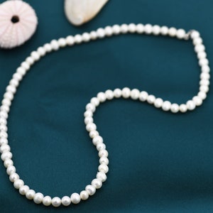Collier de perles d'eau douce véritables en argent sterling, Collier de perles d'eau douce rondes de forme légèrement irrégulière, homme ou femme, unisexe image 7