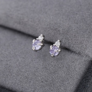 Sterling Silber Alexandrit Blau Lila CZ Ohrstecker, 3 mm Juni Geburtsstein CZ Ohrringe, Silber, Gold oder Roségold, Stapeln Ohrringe