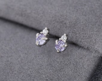 Orecchini A Bottoncino In Argento 925 Con Ametista Viola 4mm: Gioiello Semplice Ed Elegante, Peso 0.5g, Chiusura A Farfalla