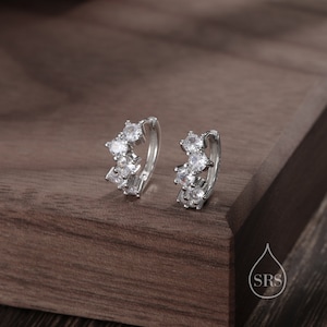 Star Constellation CZ Huggie Hoops in Sterling Silver, Silver or Gold or Rose Gold, 9mm Inner Diameter, CZ Cluster Hoops,