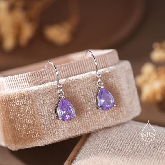 Sterling Silver Pear Gemstone and CZ Shepherd Hook Earrings Sterling Silver Pear Gemstone and CZ Shepherd Hook Earrings
