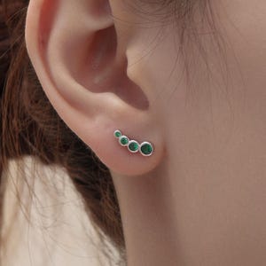 Emerald Green CZ Bubble Stud Earrings in Sterling Silver, Silver or Gold, Bezel CZ Cluster Earrings, CZ Wing Earrings, Mini Crawler