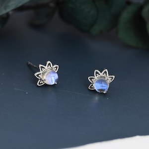 Pendientes de corona de piedra lunar de plata de ley, juego de puntas, pendientes de color sirena, pendientes de vidrio de piedra lunar simulada, minimalista imagen 6